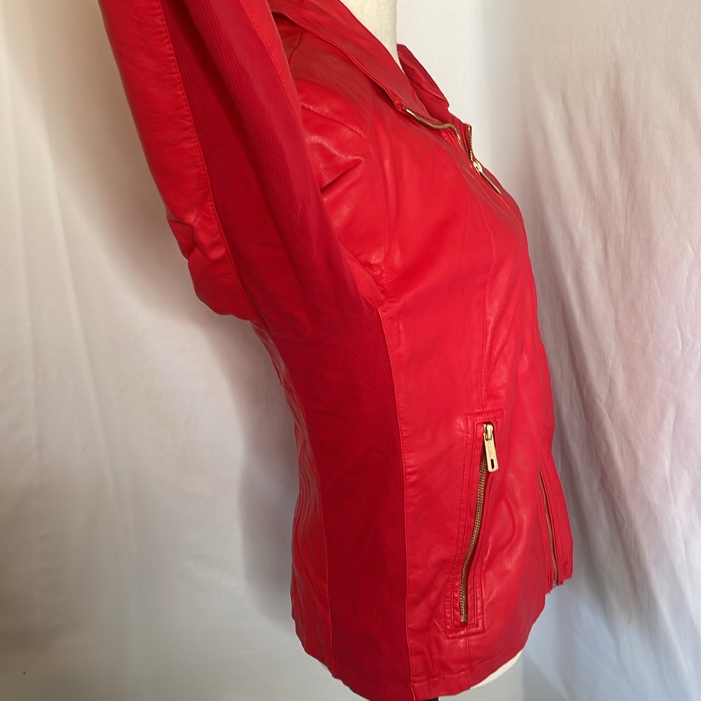 Kenneth Cole reaction red vegan jacket size large red hardware - Picture 6 of 12